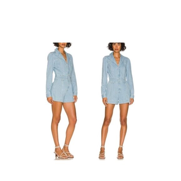 PAIGE Women's Meg Long Sleeve Romper Songbird NWT Denim Jumpsuit Shorts 2 A1 - Picture 6 of 15